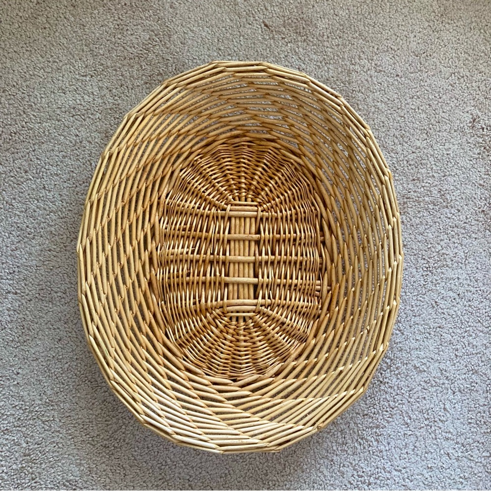 Natural Tan Large Woven Oval Flat Basket